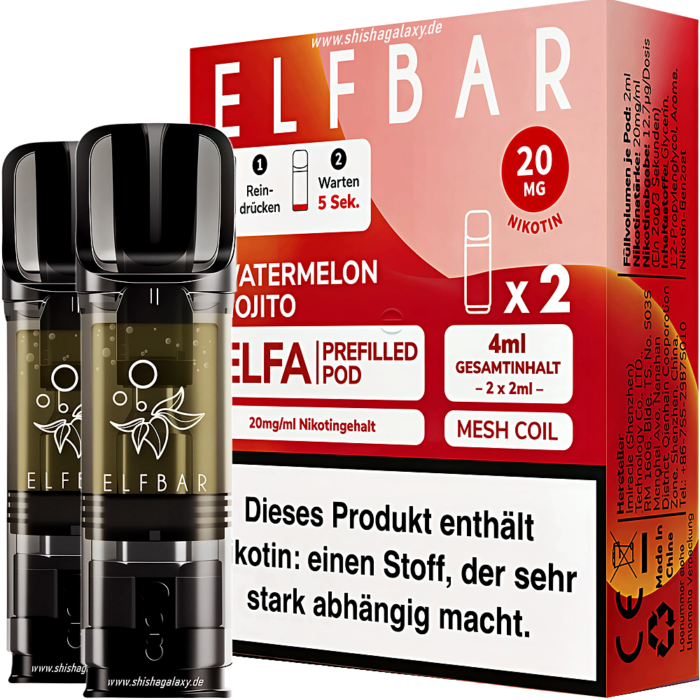 Elfbar Elfbar - ELFA - Watermelon Mojito - Liquid Pod - 2 ml - Nikotin 20 mg - 2er Pack (4ml)
