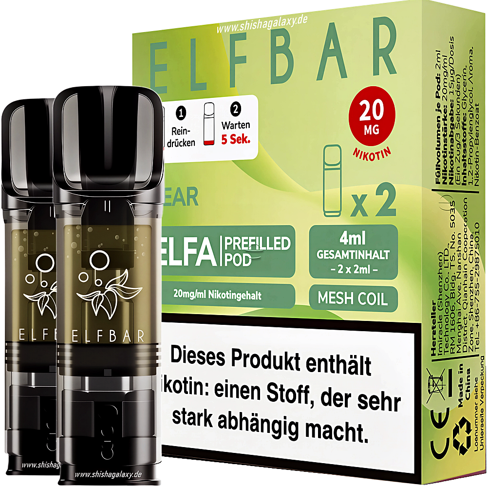 Elfbar Elfbar - ELFA - Pear - Liquid Pod - 2 ml - Nikotin 20 mg - 2er Pack (4ml) Elfbar Elfbar - ELFA - Pear - Liquid Pod - 2 ml - Nikotin 20 mg - 2er Pack (4ml)