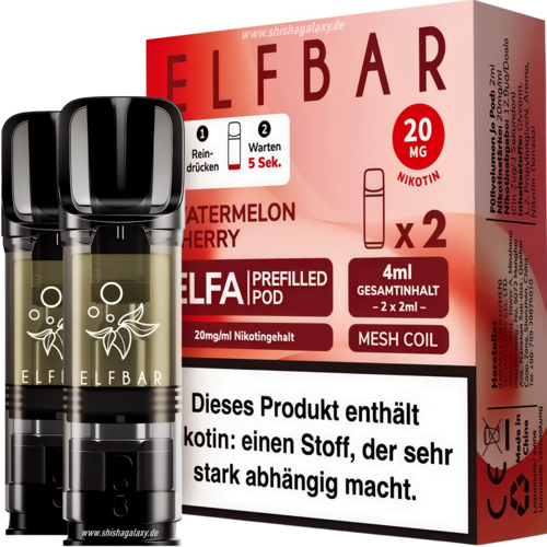 Elfbar ELFA - Watermelon Cherry - Liquid Pod - Nikotin 20 mg - 2er Pack Elfbar ELFA - Watermelon Cherry - Liquid Pod - Nikotin 20 mg - 2er Pack