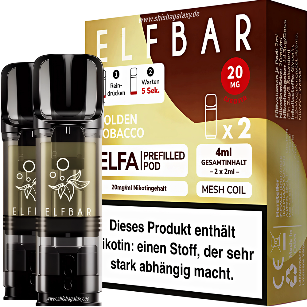 Elfbar Elfbar - ELFA - Golden Tobacco - Liquid Pod - 2 ml - Nikotin 20 mg - 2er Pack (4ml)