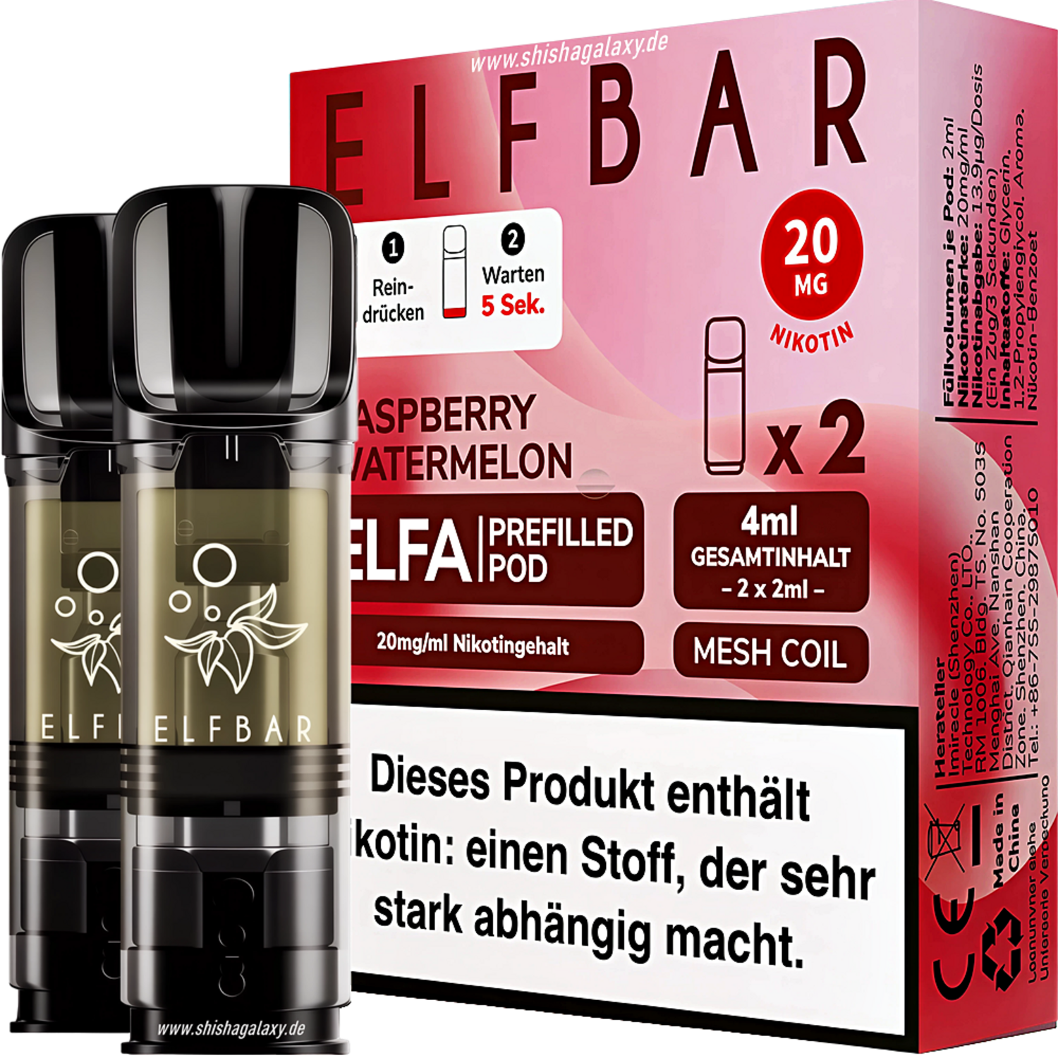 Elfbar - ELFA - Raspberry Watermelone - Liquid Pod - Nikotin 20 mg