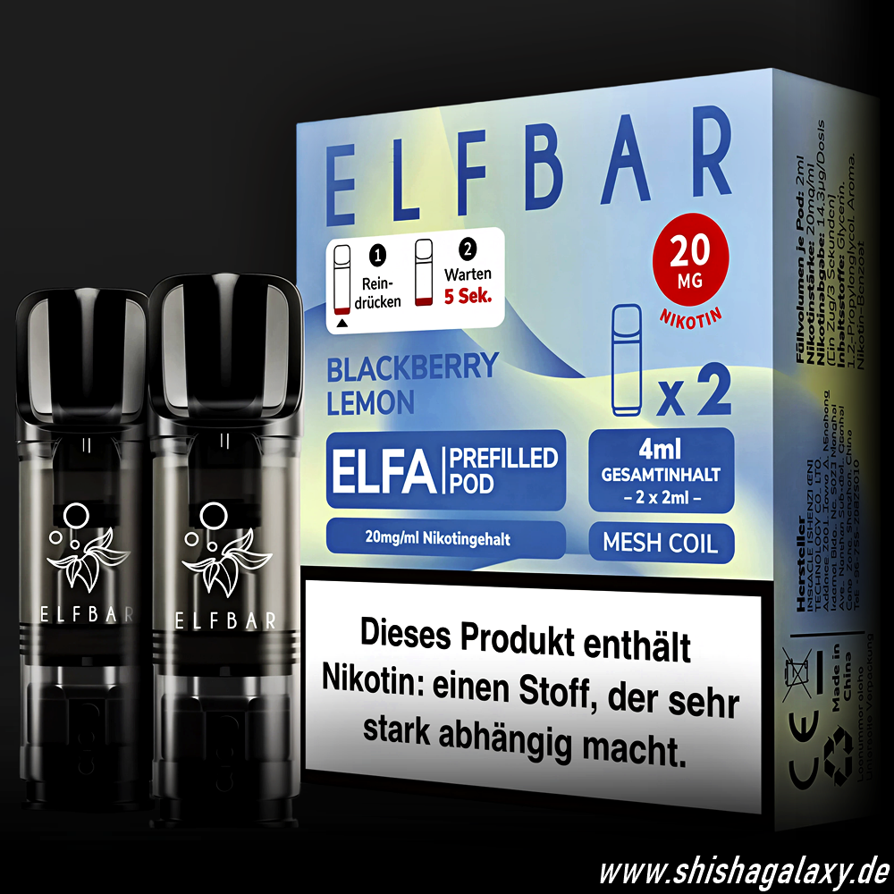 Elfbar Elfbar - ELFA - Blackberry Lemon - Liquid Pod - 2 ml - Nikotin 20 mg - 2er Pack (4ml) Elfbar Elfbar - ELFA - Blackberry Lemon - Liquid Pod - 2 ml - Nikotin 20 mg - 2er Pack (4ml)