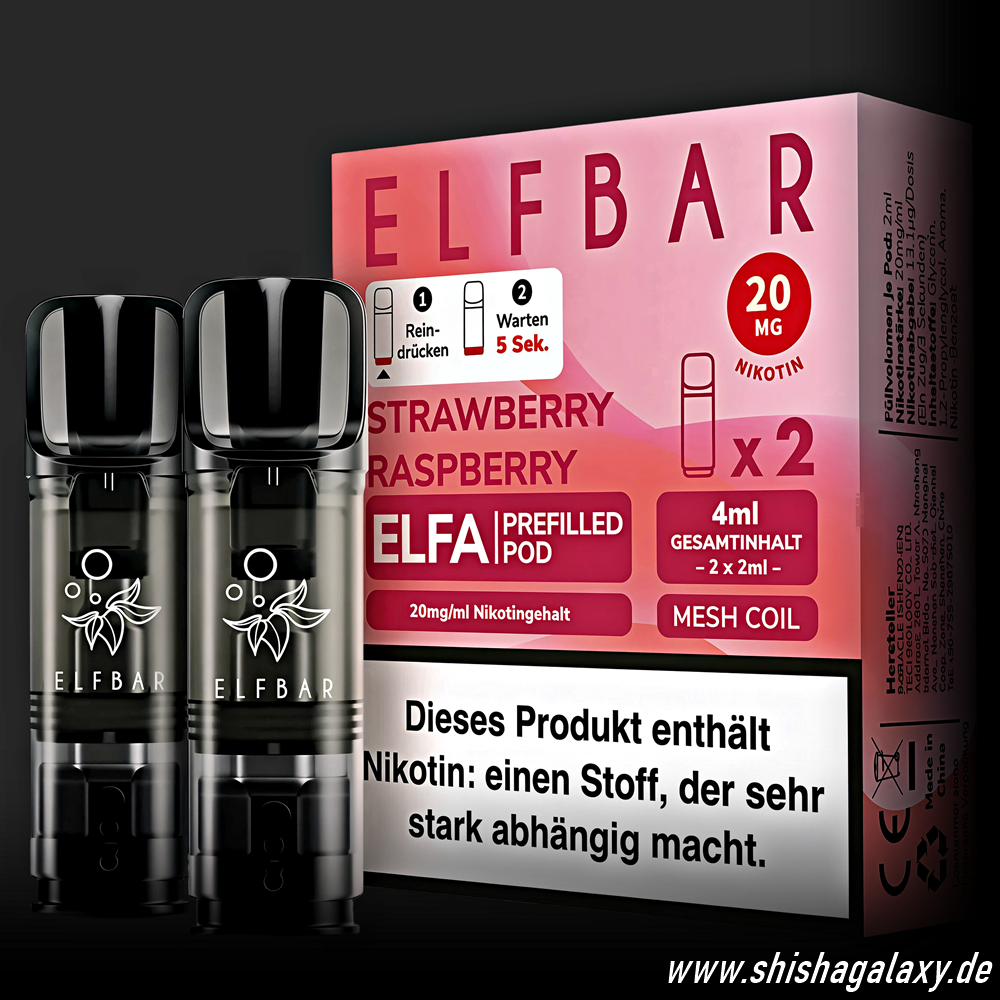 Elfbar Elfbar - ELFA - Strawberry Raspberry - Liquid Pod - 2 ml - Nikotin 20 mg - 2er Pack (4ml)