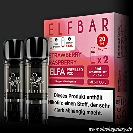 Elfbar Elfbar - ELFA - Strawberry Raspberry - Liquid Pod - 2 ml - Nikotin 20 mg - 2er Pack (4ml)