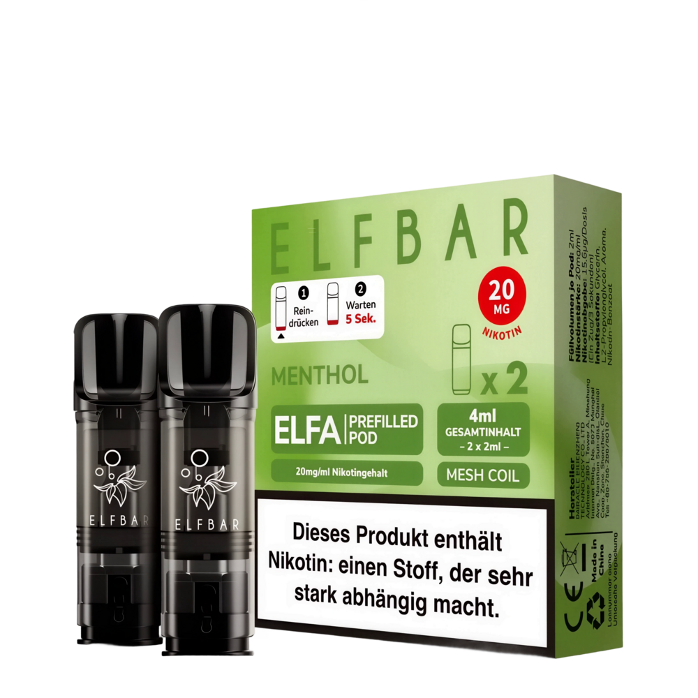 Elfbar Elfbar - ELFA - Menthol - Liquid Pod - 2 ml - Nikotin 20 mg - 2er Pack (4ml)