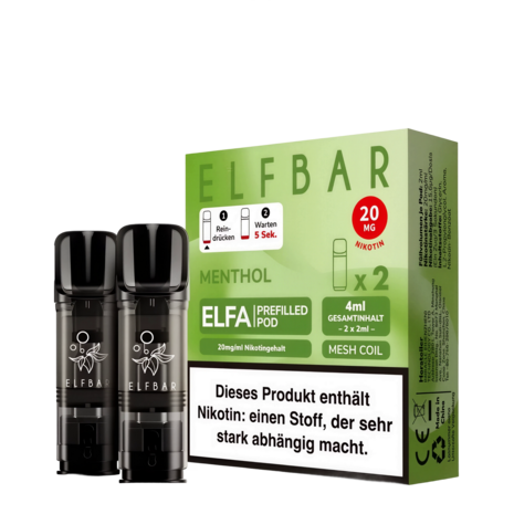 Elfbar Elfbar - ELFA - Menthol - Liquid Pod - 2 ml - Nikotin 20 mg - 2er Pack (4ml)