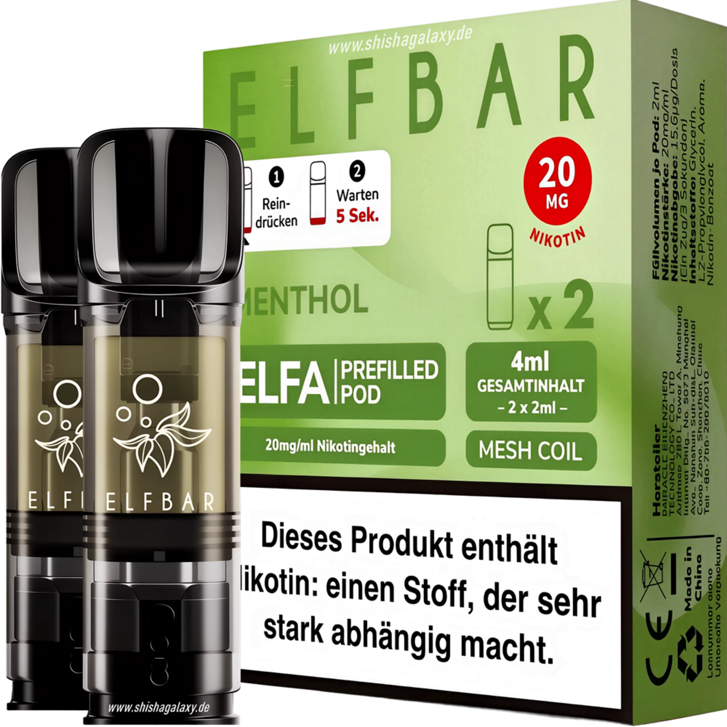 Elfbar - ELFA - Menthol - Liquid Pod - 2 ml - Nikotin 20 mg - 2er Pack