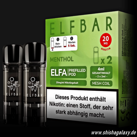 Elfbar Elfbar - ELFA - Menthol - Liquid Pod - 2 ml - Nikotin 20 mg - 2er Pack (4ml)