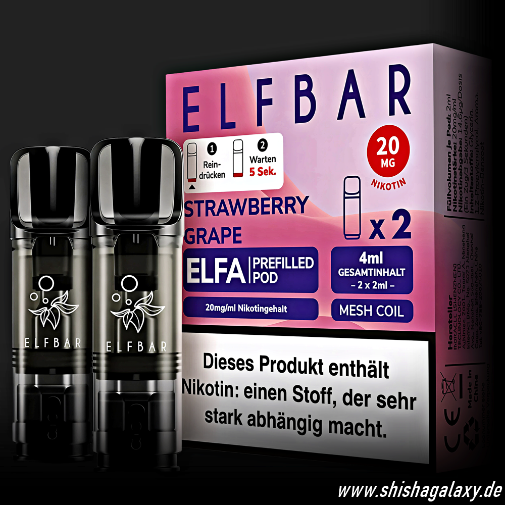 Elfbar Elfbar - ELFA - Strawberry Grape - Liquid Pod - 2 ml - Nikotin 20 mg - 2er Pack (4ml)