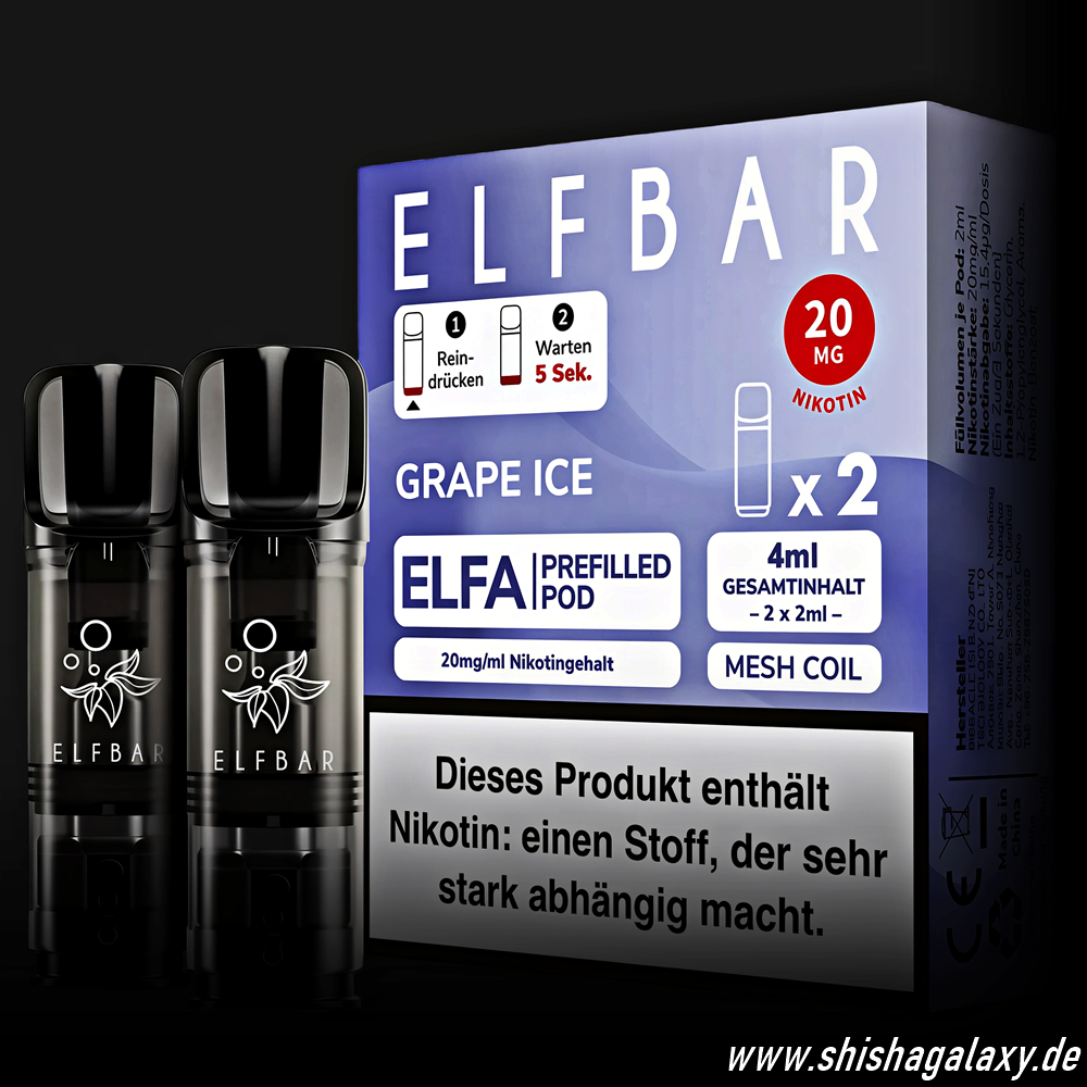 Elfbar Elfbar - ELFA - Grape Ice - Liquid Pod - 2 ml - Nikotin 20 mg - 2er Pack (4ml) Elfbar Elfbar - ELFA - Grape Ice - Liquid Pod - 2 ml - Nikotin 20 mg - 2er Pack (4ml)