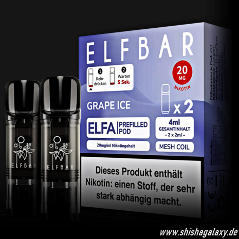 Elfbar Elfbar - ELFA - Grape Ice - Liquid Pod - 2 ml - Nikotin 20 mg - 2er Pack (4ml) Elfbar Elfbar - ELFA - Grape Ice - Liquid Pod - 2 ml - Nikotin 20 mg - 2er Pack (4ml)