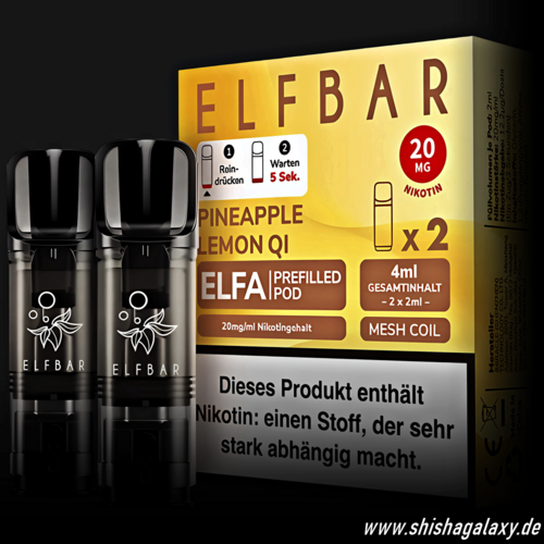 Elfbar Elfbar - ELFA - Pineapple Lemon Qi - Liquid Pod - 2 ml - Nikotin 20 mg - 2er Pack (4ml) Elfbar Elfbar - ELFA - Pineapple Lemon Qi - Liquid Pod - 2 ml - Nikotin 20 mg - 2er Pack (4ml)