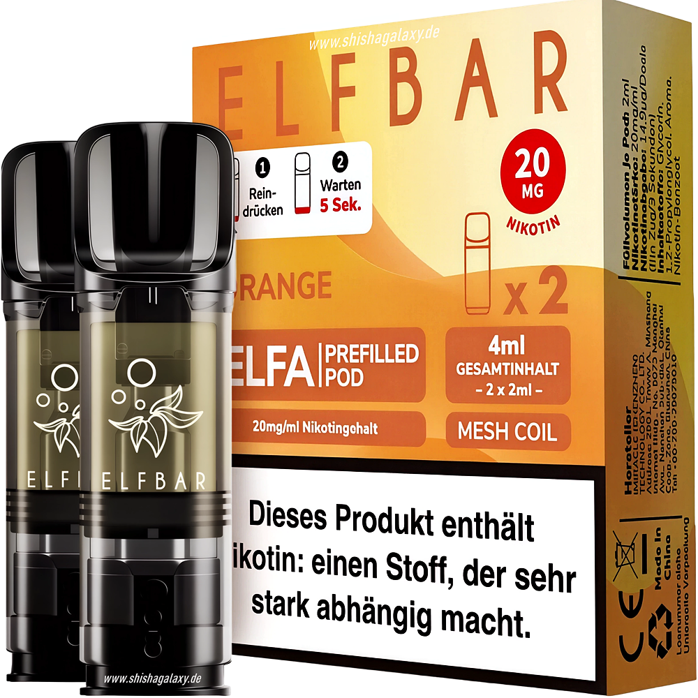 Elfbar Elfbar - ELFA - Orange - Liquid Pod - 2 ml - Nikotin 20 mg - 2er Pack (4ml) Elfbar Elfbar - ELFA - Orange - Liquid Pod - 2 ml - Nikotin 20 mg - 2er Pack (4ml)