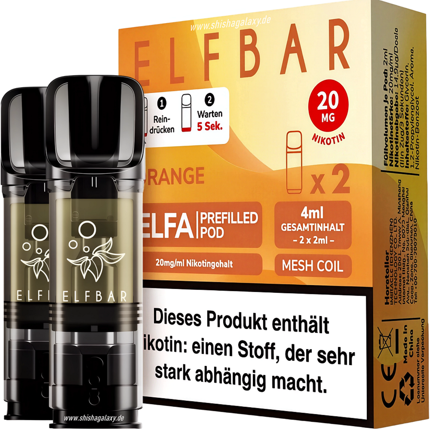 Elfbar - ELFA - Orange - Liquid Pod - 2 ml - Nikotin 20 mg - 2er Pack
