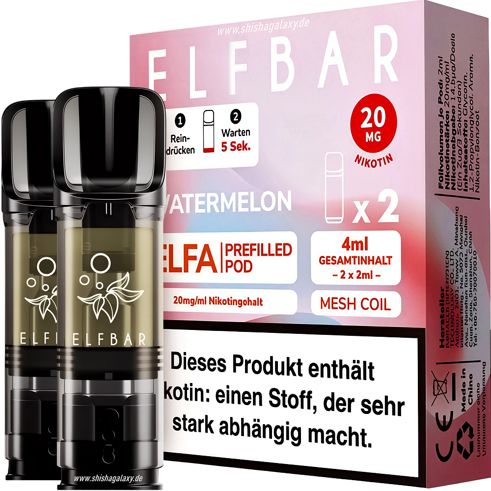 Elfbar Elfbar - ELFA - Watermelon - Liquid Pod - 2 ml - Nikotin 20 mg - 2er Pack (4ml)