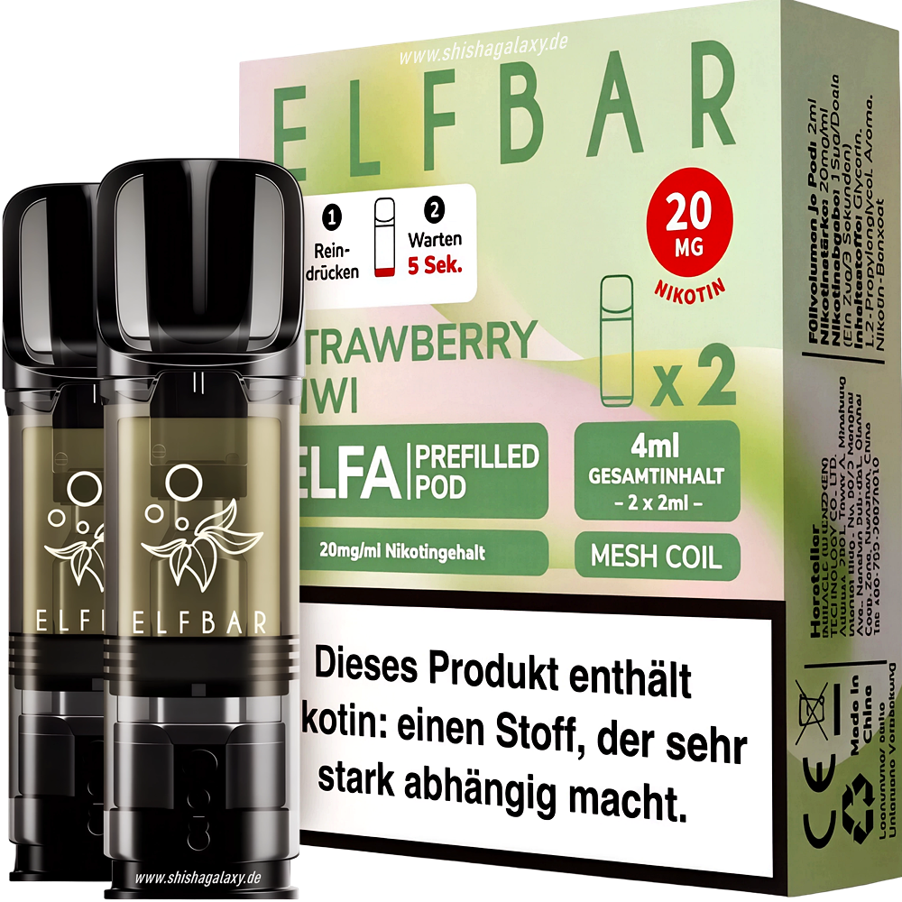 Elfbar Elfbar - ELFA - Strawberry Kiwi - Liquid Pod - 2 ml - Nikotin 20 mg - 2er Pack (4ml) Elfbar Elfbar - ELFA - Strawberry Kiwi - Liquid Pod - 2 ml - Nikotin 20 mg - 2er Pack (4ml)