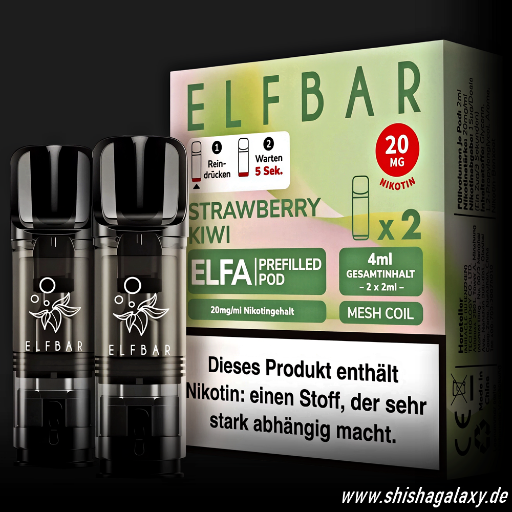 Elfbar Elfbar - ELFA - Strawberry Kiwi - Liquid Pod - 2 ml - Nikotin 20 mg - 2er Pack (4ml) Elfbar Elfbar - ELFA - Strawberry Kiwi - Liquid Pod - 2 ml - Nikotin 20 mg - 2er Pack (4ml)