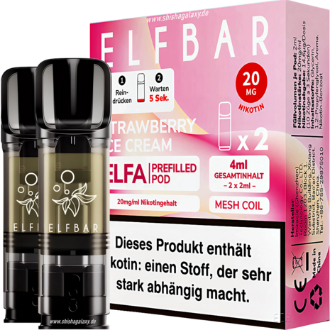 Elfbar Elfbar - ELFA - Strawberry Ice Cream - Liquid Pod - 2 ml - Nikotin 20 mg - 2er Pack (4ml)