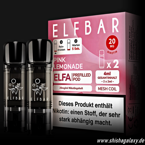 Elfbar Elfbar - ELFA - Pink Lemonade - Liquid Pod - 2 ml - Nikotin 20 mg - 2er Pack (4ml)