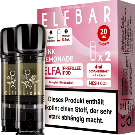 Elfbar Elfbar - ELFA - Pink Lemonade - Liquid Pod - 2 ml - Nikotin 20 mg - 2er Pack (4ml)