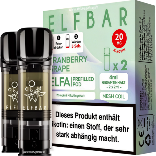 Elfbar ELFA - Cranberry Grape - Liquid Pod - Nikotin 20 mg - 2er Pack Elfbar ELFA - Cranberry Grape - Liquid Pod - Nikotin 20 mg - 2er Pack