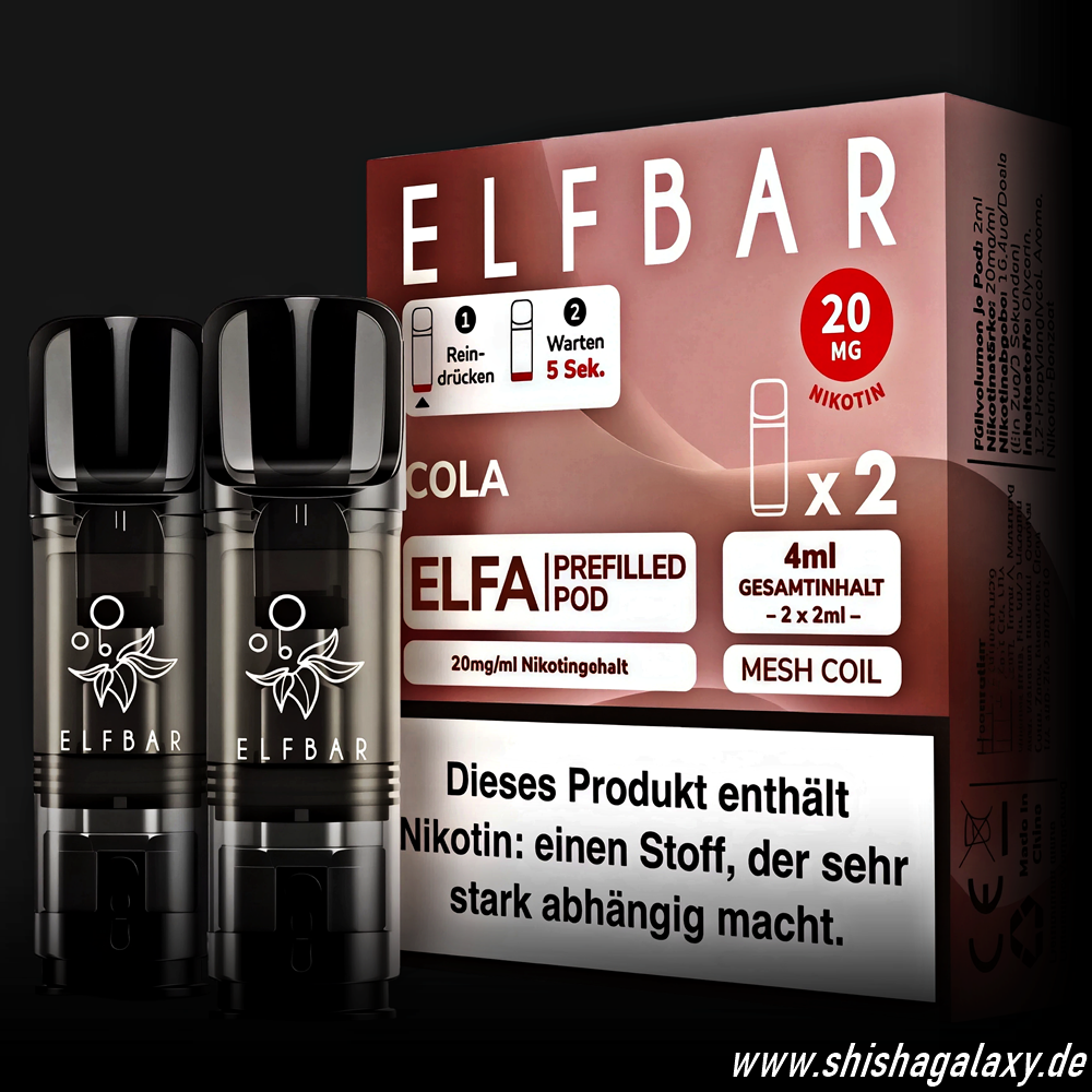 Elfbar Elfbar - ELFA - Cola - Liquid Pod - 2 ml - Nikotin 20 mg - 2er Pack (4ml) Elfbar Elfbar - ELFA - Cola - Liquid Pod - 2 ml - Nikotin 20 mg - 2er Pack (4ml)