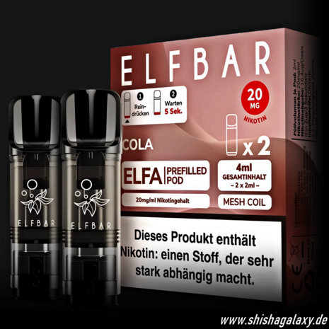 Elfbar Elfbar - ELFA - Cola - Liquid Pod - 2 ml - Nikotin 20 mg - 2er Pack (4ml) Elfbar Elfbar - ELFA - Cola - Liquid Pod - 2 ml - Nikotin 20 mg - 2er Pack (4ml)