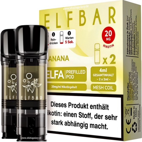 Elfbar Elfbar - ELFA - Banana - Liquid Pod - 2 ml - Nikotin 20 mg - 2er Pack (4ml) Elfbar Elfbar - ELFA - Banana - Liquid Pod - 2 ml - Nikotin 20 mg - 2er Pack (4ml)