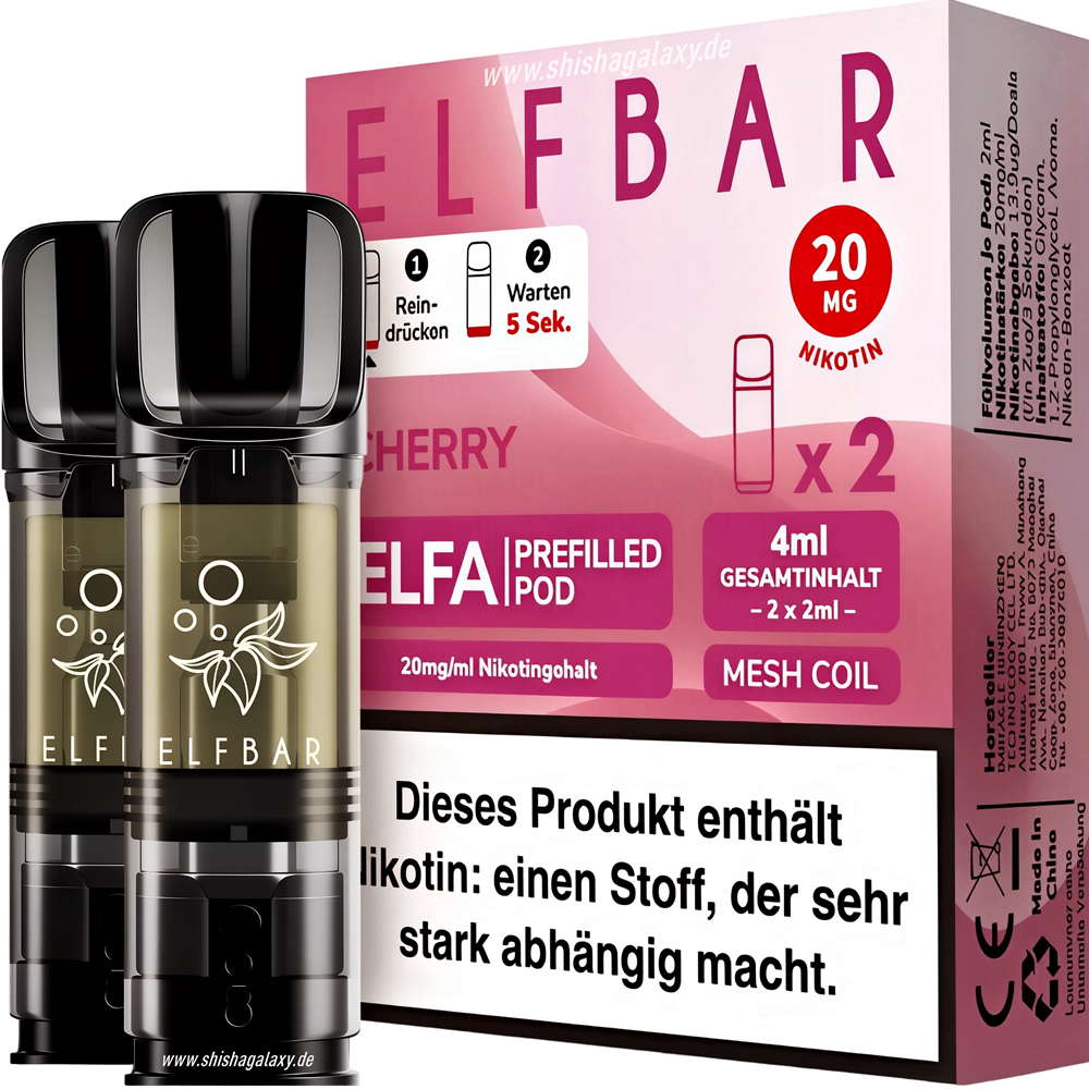 Elfbar Elfbar - ELFA - Cherry - Liquid Pod - 2 ml - Nikotin 20 mg - 2er Pack (4ml)