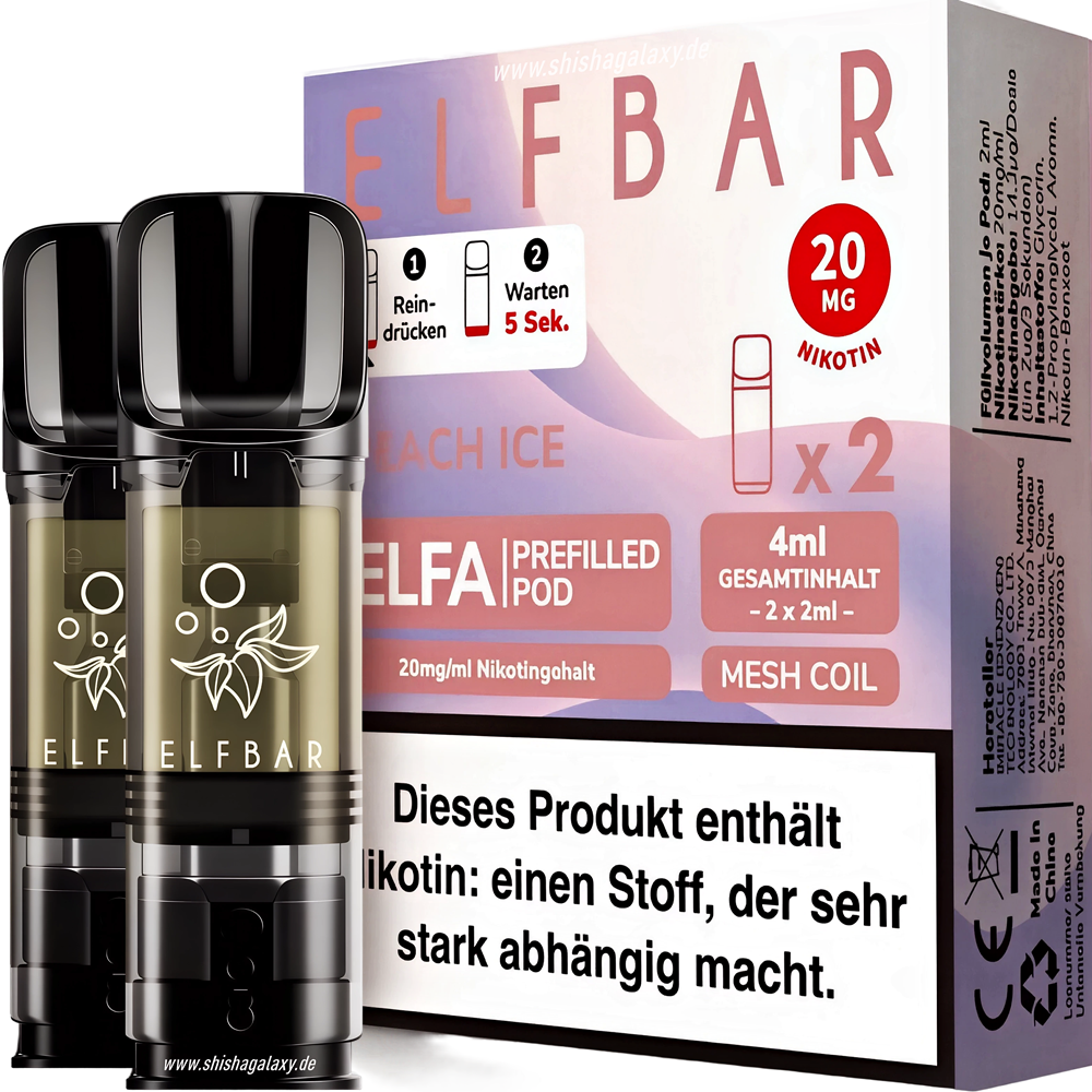Elfbar Elfbar - ELFA - Peach Ice - Liquid Pod - 2 ml - Nikotin 20 mg - 2er Pack (4ml) Elfbar Elfbar - ELFA - Peach Ice - Liquid Pod - 2 ml - Nikotin 20 mg - 2er Pack (4ml)