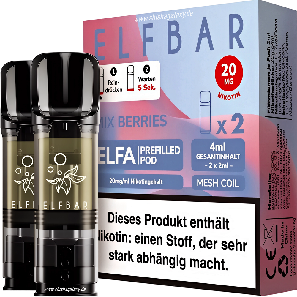 Elfbar Elfbar - ELFA - Mix Berries - Liquid Pod - 2 ml - Nikotin 20 mg - 2er Pack (4ml) Elfbar Elfbar - ELFA - Mix Berries - Liquid Pod - 2 ml - Nikotin 20 mg - 2er Pack (4ml)