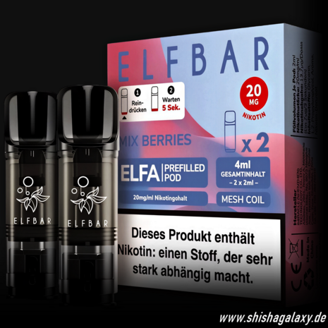 Elfbar Elfbar - ELFA - Mix Berries - Liquid Pod - 2 ml - Nikotin 20 mg - 2er Pack (4ml) Elfbar Elfbar - ELFA - Mix Berries - Liquid Pod - 2 ml - Nikotin 20 mg - 2er Pack (4ml)