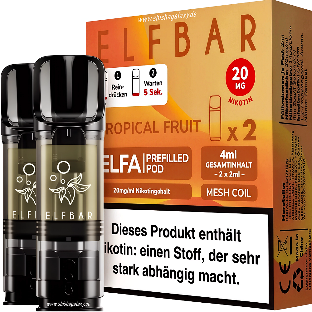 Elfbar Elfbar - ELFA - Tropical Fruit - Liquid Pod - 2 ml - Nikotin 20 mg - 2er Pack (4ml)
