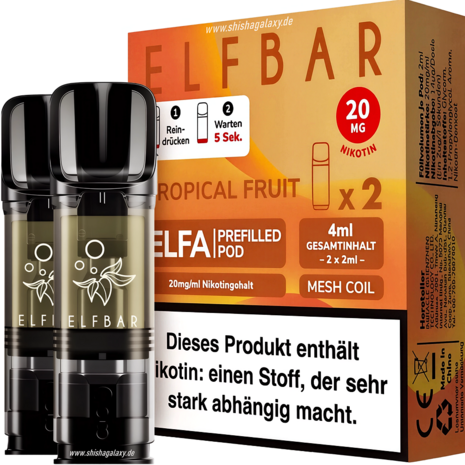 Elfbar Elfbar - ELFA - Tropical Fruit - Liquid Pod - 2 ml - Nikotin 20 mg - 2er Pack (4ml)