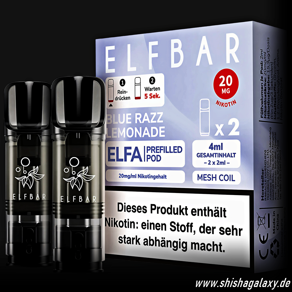 Elfbar Elfbar - ELFA - Blue Razz Lemonade - Liquid Pod - 2 ml - Nikotin 20 mg - 2er Pack (4ml) Elfbar Elfbar - ELFA - Blue Razz Lemonade - Liquid Pod - 2 ml - Nikotin 20 mg - 2er Pack (4ml)