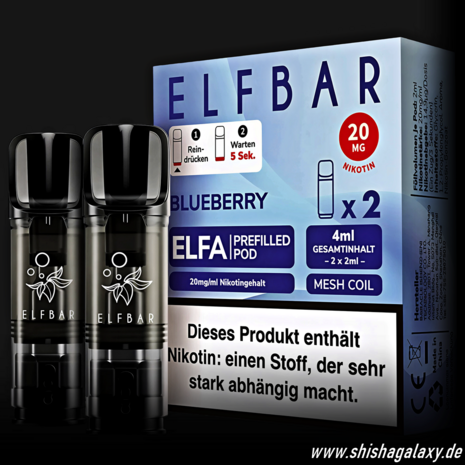 Elfbar Elfbar - ELFA - Blueberry - Liquid Pod - 2 ml - Nikotin 20 mg - 2er Pack (4ml) Elfbar Elfbar - ELFA - Blueberry - Liquid Pod - 2 ml - Nikotin 20 mg - 2er Pack (4ml)