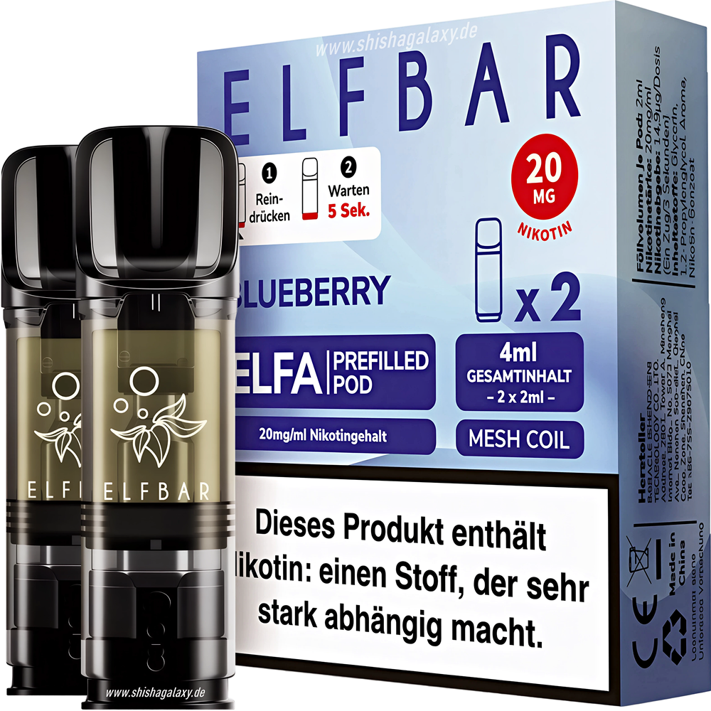 Elfbar Elfbar - ELFA - Blueberry - Liquid Pod - 2 ml - Nikotin 20 mg - 2er Pack (4ml) Elfbar Elfbar - ELFA - Blueberry - Liquid Pod - 2 ml - Nikotin 20 mg - 2er Pack (4ml)