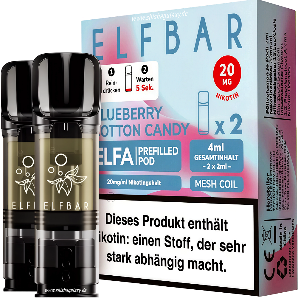 elfbar cotton candy liquid ELFA Pods Blueberry 20mg Nikotin ➔ 2er Pack Pods Elfliq nic Flavour:Apple Pear ELFA Watermelon Prefilled Pod