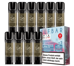 Elfbar ELFA - Blueberry Cotton Candy - Liquid Pod - Nikotin 20 mg - 10er Pack (5x2er Pack) Elfbar ELFA - Blueberry Cotton Candy - Liquid Pod - Nikotin 20 mg - 10er Pack (5x2er Pack)