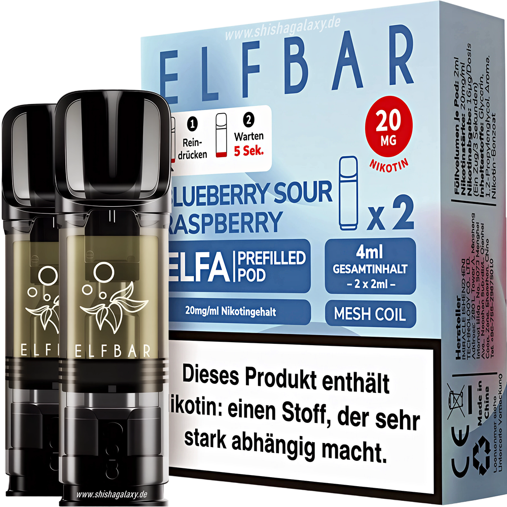 Elfbar Elfbar - ELFA - Blueberry Sour Raspberry - Liquid Pod - 2 ml - Nikotin 20 mg - 10er Pack (5 x 2er Pack) Elfbar Elfbar - ELFA - Blueberry Sour Raspberry - Liquid Pod - 2 ml - Nikotin 20 mg - 10er Pack (5 x 2er Pack)