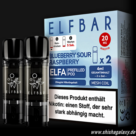 Elfbar Elfbar - ELFA - Blueberry Sour Raspberry - Liquid Pod - 2 ml - Nikotin 20 mg - 10er Pack (5 x 2er Pack) Elfbar Elfbar - ELFA - Blueberry Sour Raspberry - Liquid Pod - 2 ml - Nikotin 20 mg - 10er Pack (5 x 2er Pack)