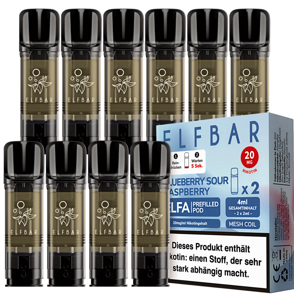 Elfbar Elfbar - ELFA - Blueberry Sour Raspberry - Liquid Pod - 2 ml - Nikotin 20 mg - 10er Pack (5 x 2er Pack) Elfbar Elfbar - ELFA - Blueberry Sour Raspberry - Liquid Pod - 2 ml - Nikotin 20 mg - 10er Pack (5 x 2er Pack)