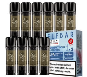 Elfbar ELFA - Blueberry Sour Raspberry - Liquid Pod - Nikotin 20 mg - 10er Pack (5x2er Pack) Elfbar ELFA - Blueberry Sour Raspberry - Liquid Pod - Nikotin 20 mg - 10er Pack (5x2er Pack)