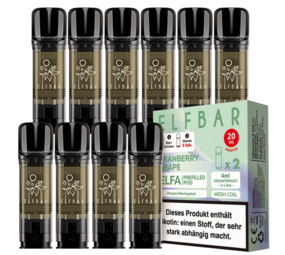 Elfbar ELFA - Cranberry Grape - Liquid Pod - Nikotin 20 mg - 10er Pack (5x2er Pack) Elfbar ELFA - Cranberry Grape - Liquid Pod - Nikotin 20 mg - 10er Pack (5x2er Pack)