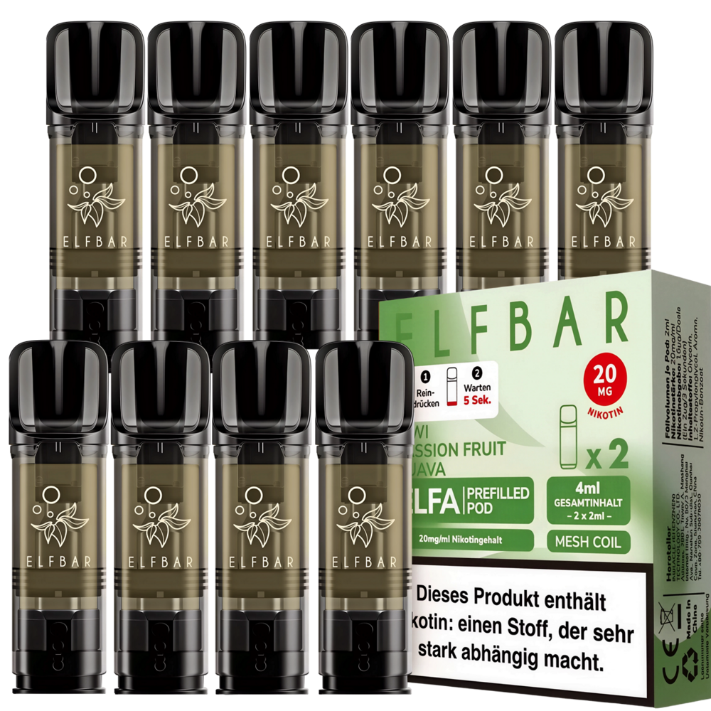 Elfbar Elfbar - ELFA - Kiwi Passion Fruit Guava - Liquid Pod - 2 ml - Nikotin 20 mg - 10er Pack (5x2er Pack)