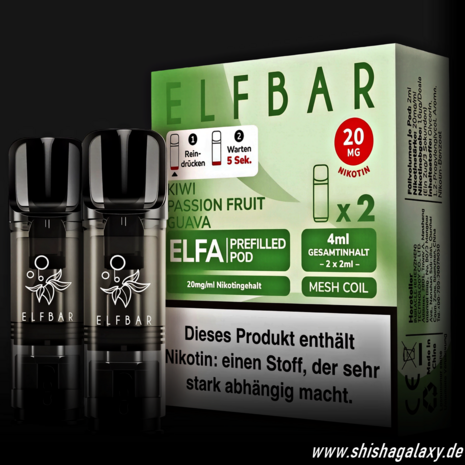 Elfbar Elfbar - ELFA - Kiwi Passion Fruit Guava - Liquid Pod - 2 ml - Nikotin 20 mg - 10er Pack (5x2er Pack)