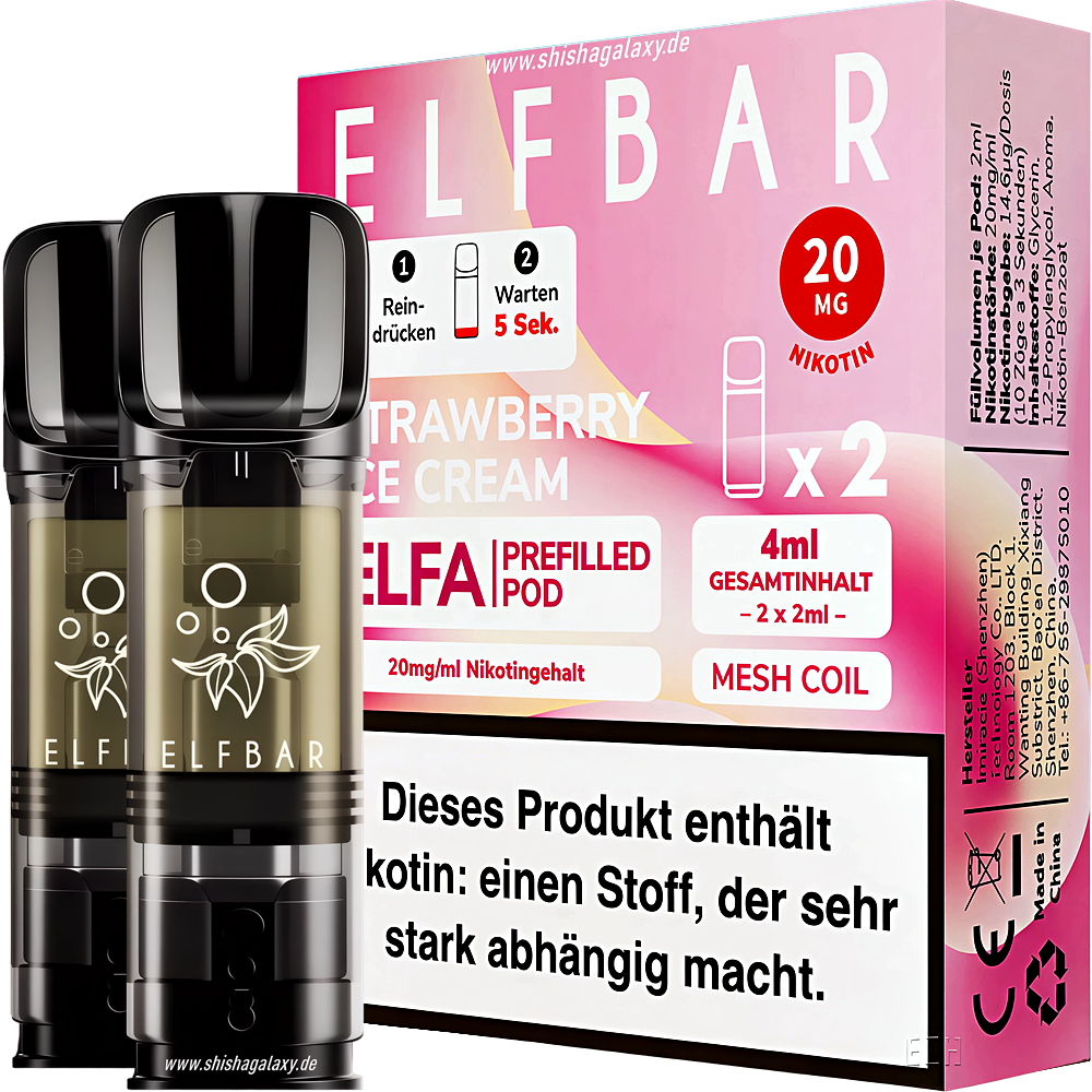 Elfbar Elfbar - ELFA - Strawberry Ice Cream - Liquid Pod - 2 ml - Nikotin 20 mg - 10er Pack (5x2er Pack) Elfbar Elfbar - ELFA - Strawberry Ice Cream - Liquid Pod - 2 ml - Nikotin 20 mg - 10er Pack (5x2er Pack)