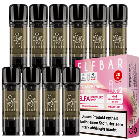 Elfbar Elfbar - ELFA - Strawberry Ice Cream - Liquid Pod - 2 ml - Nikotin 20 mg - 10er Pack (5x2er Pack) Elfbar Elfbar - ELFA - Strawberry Ice Cream - Liquid Pod - 2 ml - Nikotin 20 mg - 10er Pack (5x2er Pack)