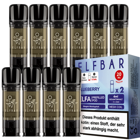 Elfbar Elfbar - ELFA - Blueberry - Liquid Pod - 2 ml - Nikotin 20 mg - 10er Pack (5x2er Pack)