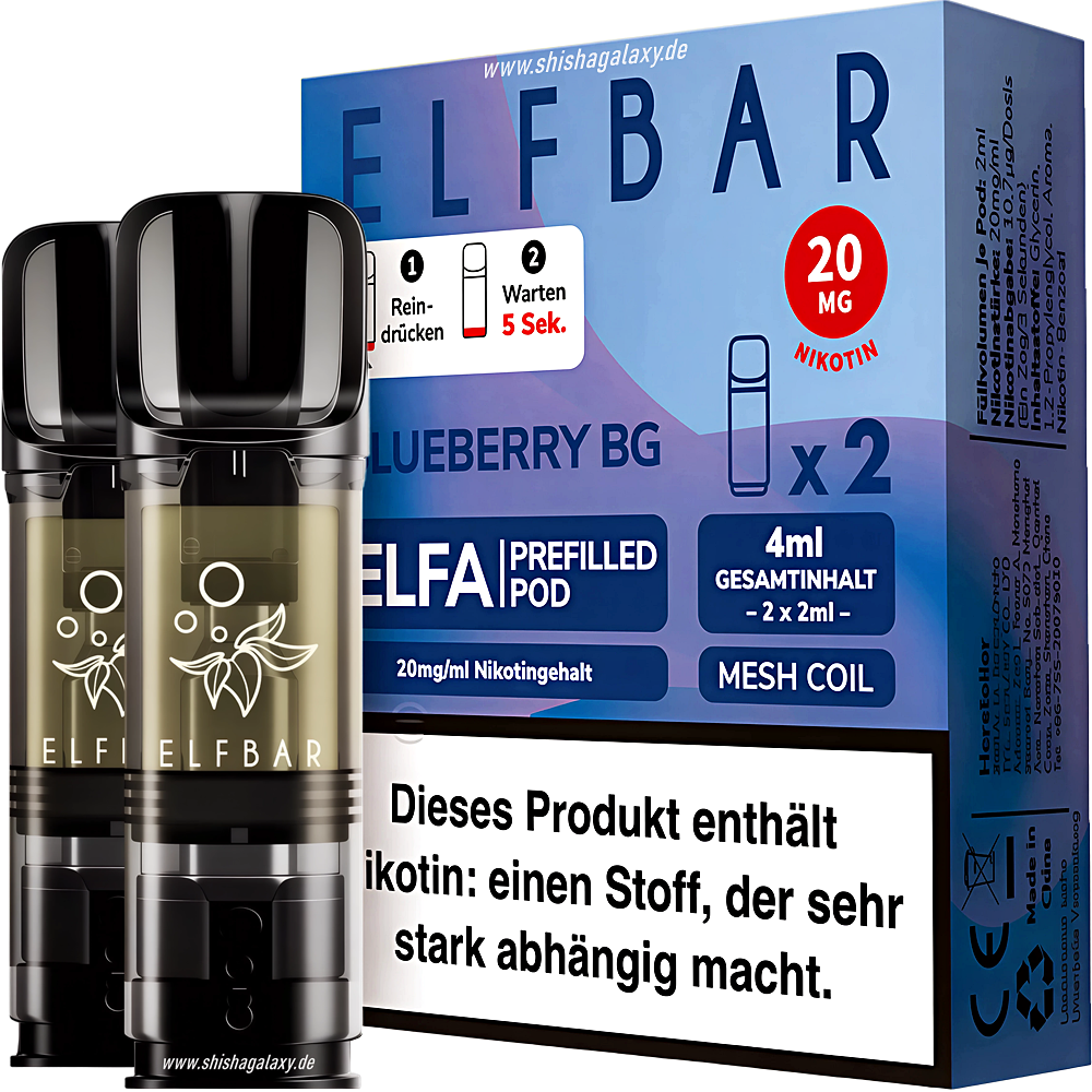 Elfbar Elfbar - ELFA - Blueberry BG - Liquid Pod - 2 ml - Nikotin 20 mg - 10er Pack (5x2er Pack)